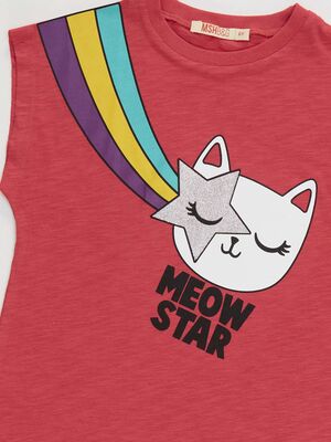 Yıldızlı Kedi Kız Çocuk T-shirt Siyah Tayt Takım