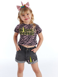 Zebra Girl T-shirt&Denim Shorts Set - 1