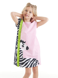 Zebra Ruffled Girl Pink Dress - 1