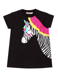 Zebracorn Siyah Sarı Fırfılı Kız Çocuk Yazlık T-Shirt Tunik Tayt Takım - 5