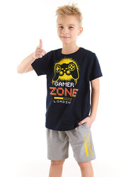 Zone Erkek Çocuk Siyah T-shirt Gri Şort Takım - Thumbnail